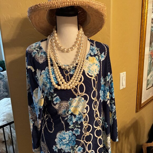 JM Collection Women's Printed Jacquard Long Sleeve Top; Size Large - Picture 2 of 6